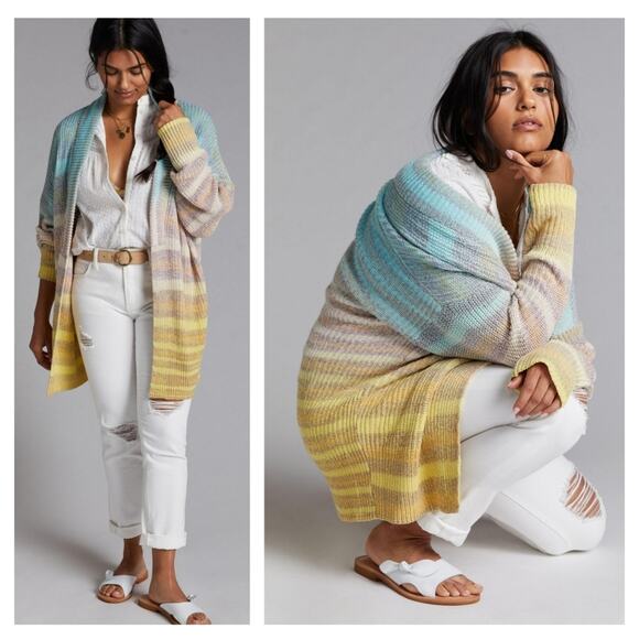 Anthropologie Pilcro Space Dye Ombre Rainbow Stripe Open Cardigan XS - Picture 1 of 7